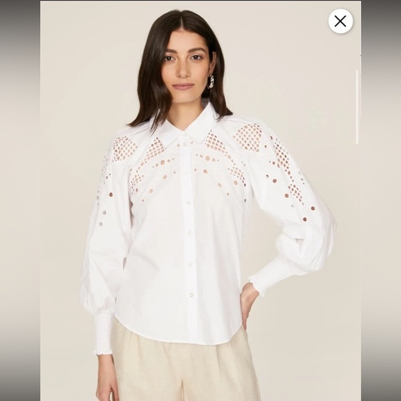 Veronica Beard Tops - Veronica Beard Lilah Lace Cut Out Geometric Abstract White Eyelet Blouse Size 4